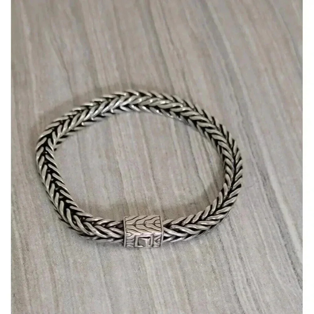 John Hardy Sterling Silver Woven Chain Bracelet 6.5mm 8.25" - Picture 4 of 9